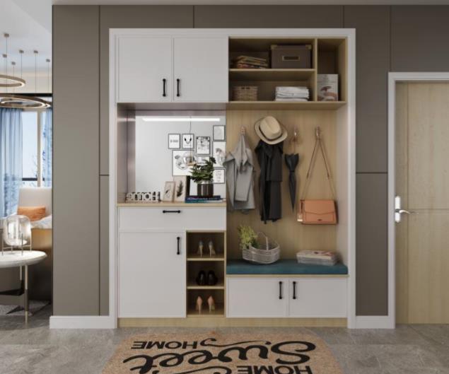 全鋁鞋柜-01（風格：現代；顏色：暖白橡木）